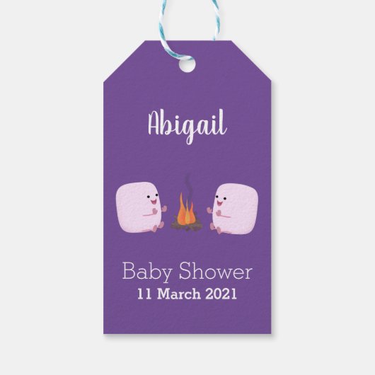 キャンプファイアマンガの可愛いピンクのマシュマロ ギフトタグ (裏面)