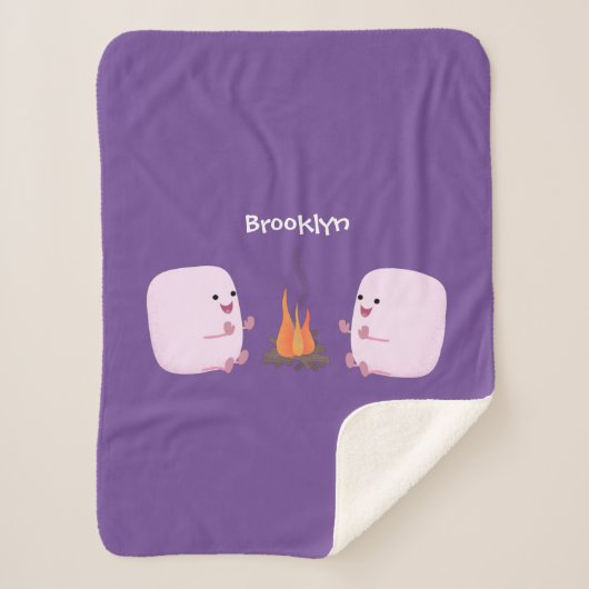 キャンプファイアマンガの可愛いピンクのマシュマロ シェルパブランケット (正面)