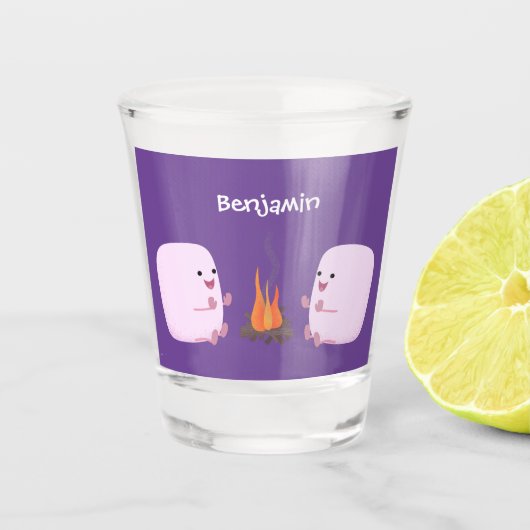 キャンプファイアマンガの可愛いピンクのマシュマロ ショットグラス (正面)