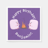 キャンプファイアマンガの可愛いピンクのマシュマロ スタンダードカクテルナプキン (正面)