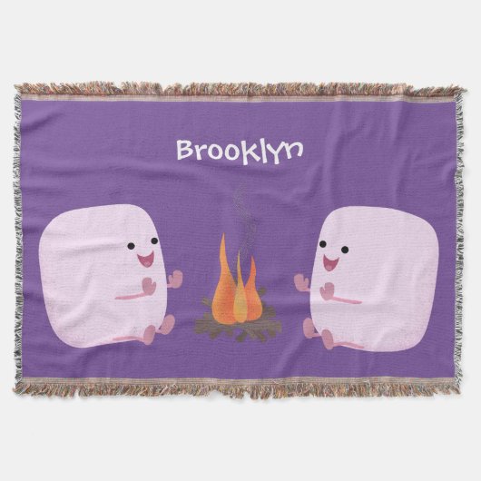 キャンプファイアマンガの可愛いピンクのマシュマロ スローブランケット (正面)