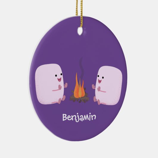 キャンプファイアマンガの可愛いピンクのマシュマロ セラミックオーナメント (右)