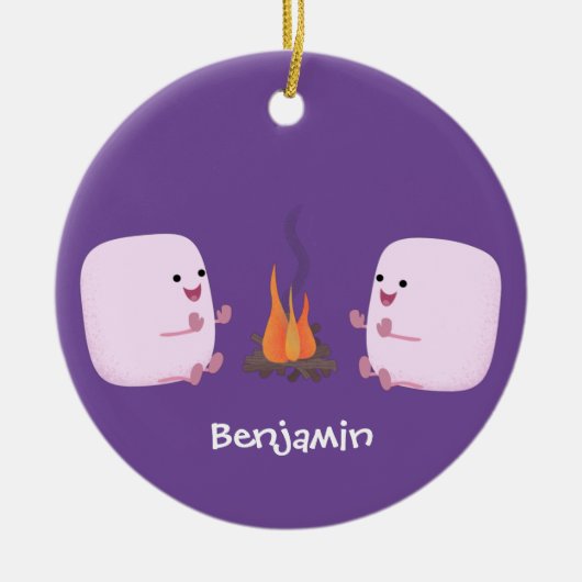 キャンプファイアマンガの可愛いピンクのマシュマロ セラミックオーナメント (正面)