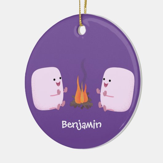 キャンプファイアマンガの可愛いピンクのマシュマロ セラミックオーナメント (左)