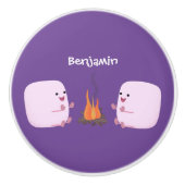 キャンプファイアマンガの可愛いピンクのマシュマロ セラミックノブ (正面)