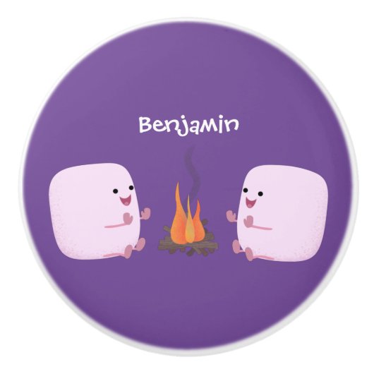 キャンプファイアマンガの可愛いピンクのマシュマロ セラミックノブ (正面)