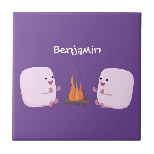 キャンプファイアマンガの可愛いピンクのマシュマロ タイル (正面)