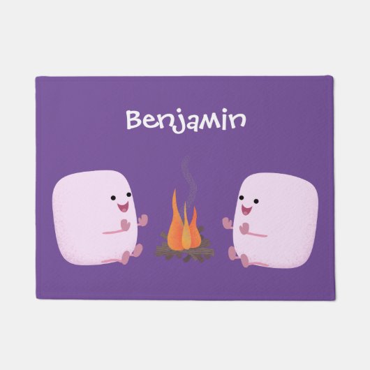 キャンプファイアマンガの可愛いピンクのマシュマロ ドアマット (正面)