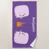 キャンプファイアマンガの可愛いピンクのマシュマロ ビーチタオル (正面)