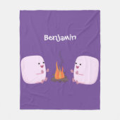 キャンプファイアマンガの可愛いピンクのマシュマロ フリースブランケット (正面)