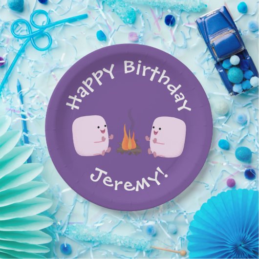 キャンプファイアマンガの可愛いピンクのマシュマロ ペーパープレート (パーティー)