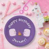 キャンプファイアマンガの可愛いピンクのマシュマロ ペーパープレート (パーティー)