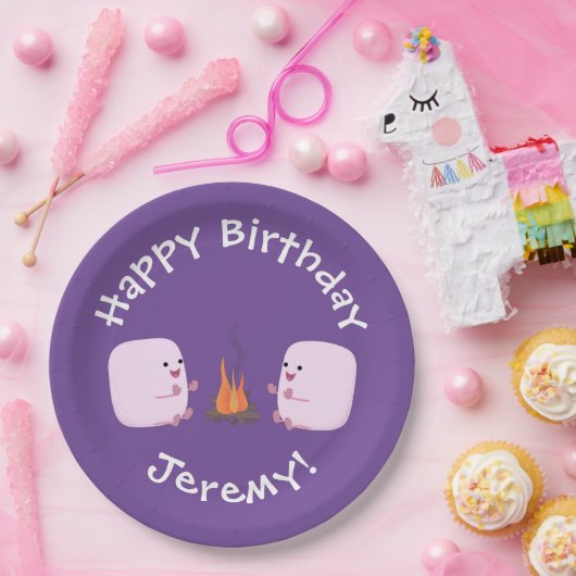 キャンプファイアマンガの可愛いピンクのマシュマロ ペーパープレート (パーティー)