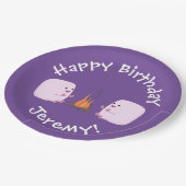 キャンプファイアマンガの可愛いピンクのマシュマロ ペーパープレート (アングル)