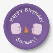 キャンプファイアマンガの可愛いピンクのマシュマロ ペーパープレート (正面)