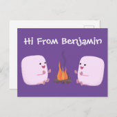 キャンプファイアマンガの可愛いピンクのマシュマロ ポストカード (正面/裏面)