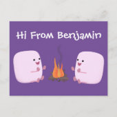 キャンプファイアマンガの可愛いピンクのマシュマロ ポストカード (正面)