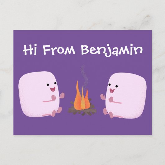 キャンプファイアマンガの可愛いピンクのマシュマロ ポストカード (正面)