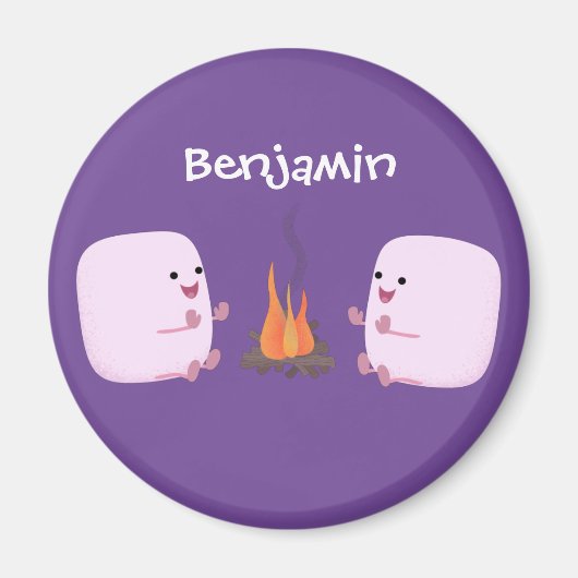 キャンプファイアマンガの可愛いピンクのマシュマロ マグネット (正面)