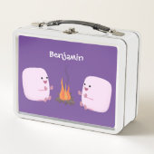 キャンプファイアマンガの可愛いピンクのマシュマロ メタルランチボックス (正面)