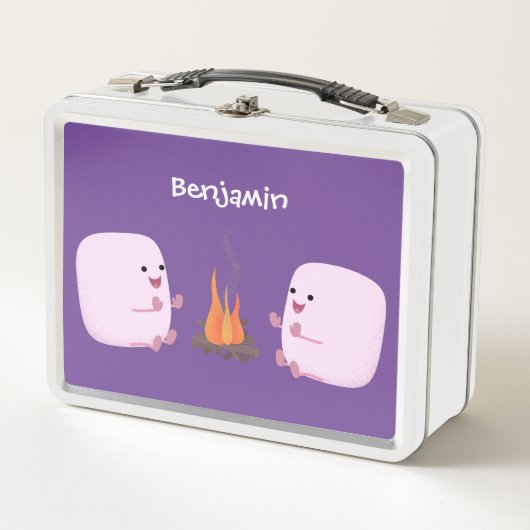 キャンプファイアマンガの可愛いピンクのマシュマロ メタルランチボックス (正面)