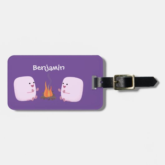 キャンプファイアマンガの可愛いピンクのマシュマロ ラゲッジタグ (正面横)