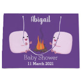 キャンプファイアマンガの可愛いピンクのマシュマロ ラージペーパーバッグ (正面)