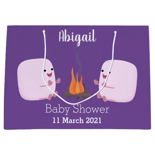 キャンプファイアマンガの可愛いピンクのマシュマロ ラージペーパーバッグ (正面)