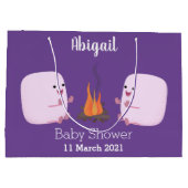 キャンプファイアマンガの可愛いピンクのマシュマロ ラージペーパーバッグ (裏面)