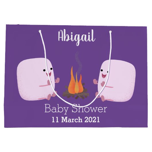 キャンプファイアマンガの可愛いピンクのマシュマロ ラージペーパーバッグ (裏面)