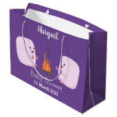 キャンプファイアマンガの可愛いピンクのマシュマロ ラージペーパーバッグ (裏面アングル)