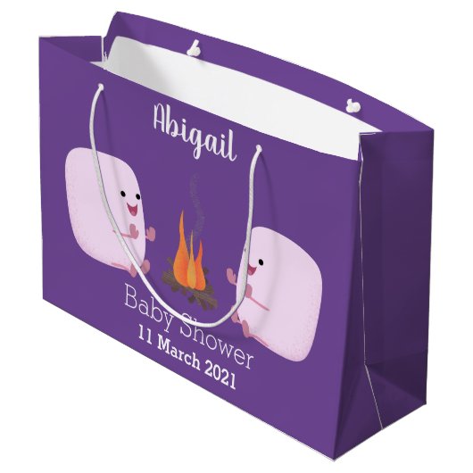 キャンプファイアマンガの可愛いピンクのマシュマロ ラージペーパーバッグ (裏面アングル)