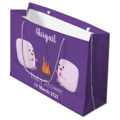 キャンプファイアマンガの可愛いピンクのマシュマロ ラージペーパーバッグ (正面アングル)