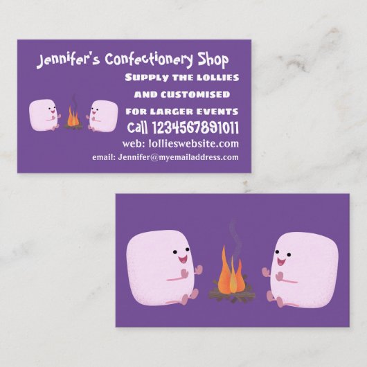 キャンプファイアマンガの可愛いピンクのマシュマロ 名刺 (正面/裏面)