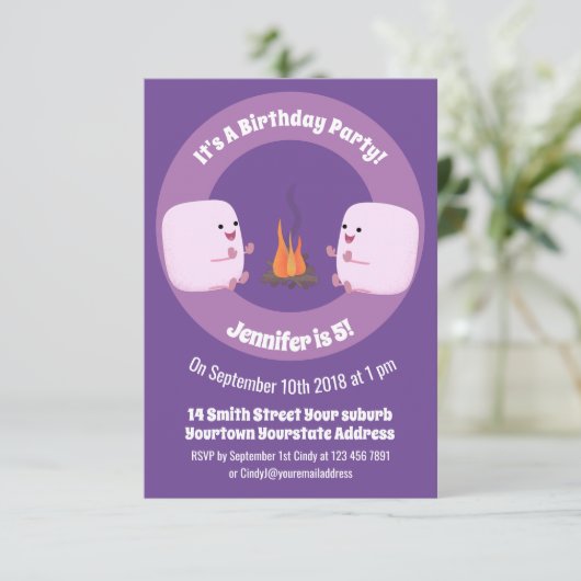 キャンプファイアマンガの可愛いピンクのマシュマロ 招待状 (スタンド正面)