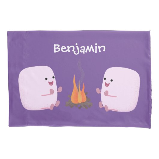 キャンプファイアマンガの可愛いピンクのマシュマロ 枕カバー (正面)