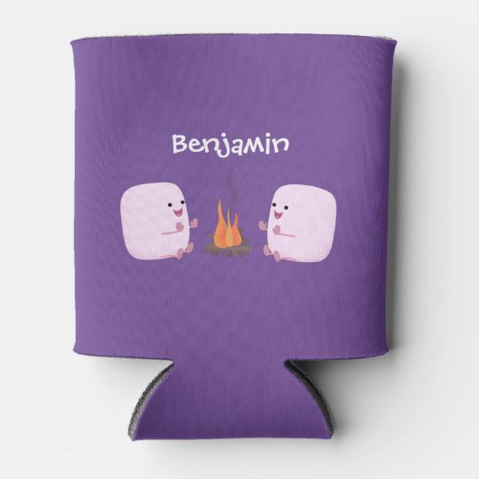 キャンプファイアマンガの可愛いピンクのマシュマロ 缶クーラー (正面)