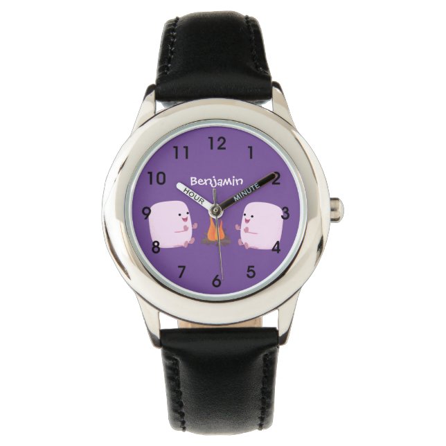 キャンプファイアマンガの可愛いピンクのマシュマロ 腕時計 (正面)