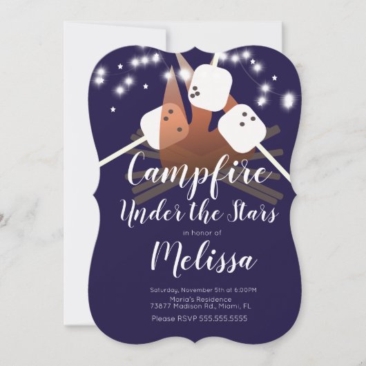 キャンプファイアマーシュマローズキャンピングアウトドアパーティー 招待状 (正面)
