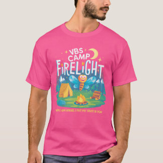 キャンプファイアライトVBSキャンプバケーションバイブルスクールファイア Tシャツ