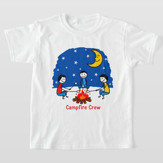 キャンプファイアークルーの子供たちのクレヨンナイトシーン Tシャツ (レイダウン)