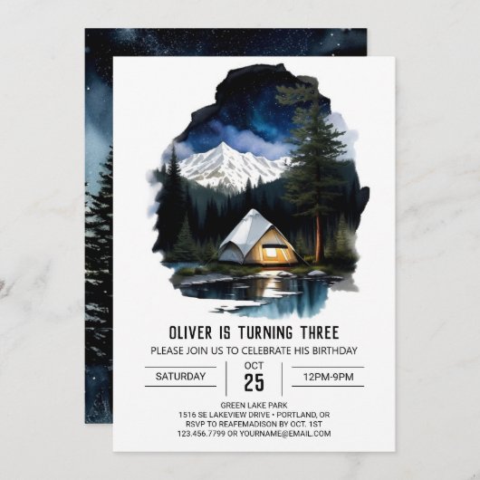 キャンプファイアーバイザリバー誕生日招待状 招待状 (正面/裏面)