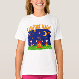 キャンプファイアーマジック キッズキャンプの夜の芸術 Tシャツ