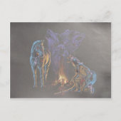 キャンプファイア先住民アメリカンインディアン戦士 ポストカード (正面)