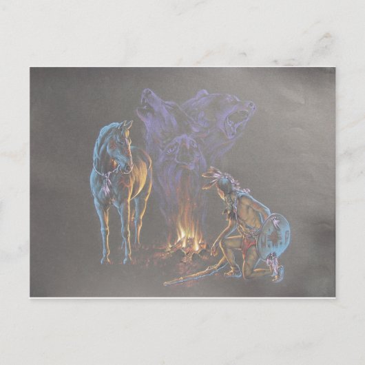 キャンプファイア先住民アメリカンインディアン戦士 ポストカード (正面)