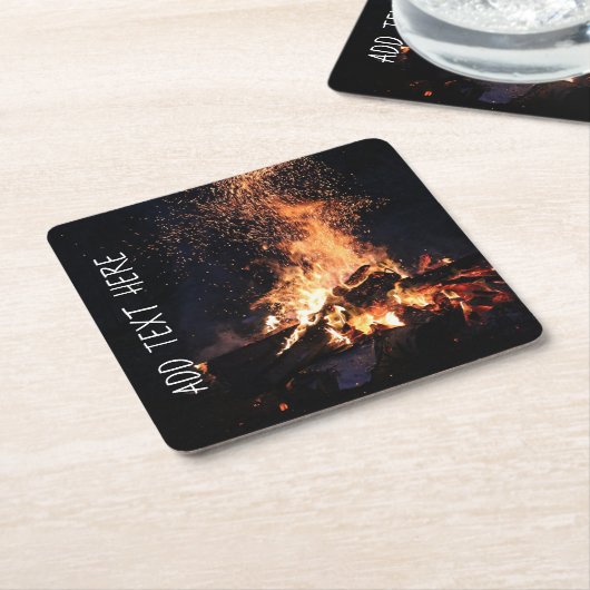 キャンプファイア夜 スクエアペーパーコースター (アングル)