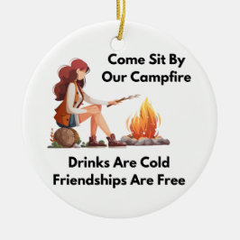キャンプファイア来ーの横に座る セラミックオーナメント