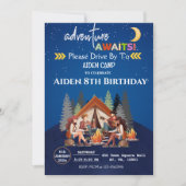 キャンプファイア誕生日バッシュ、山の上でのキャンプ 招待状 (正面)