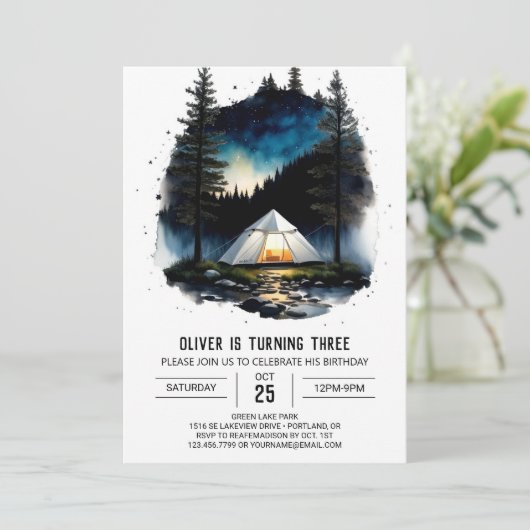 キャンプファイア&テントアドベンチャー誕生日 招待状 (スタンド正面)