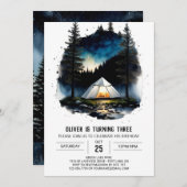 キャンプファイア&テントアドベンチャー誕生日 招待状 (正面/裏面)